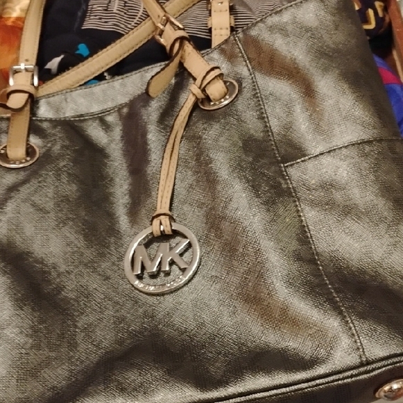 Michael Kors Metallic Gray Tote - Picture 1 of 14